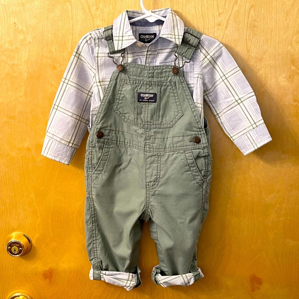 OshKosh B’gosh Baby Boys Overalls w/flannel Size 18 months
